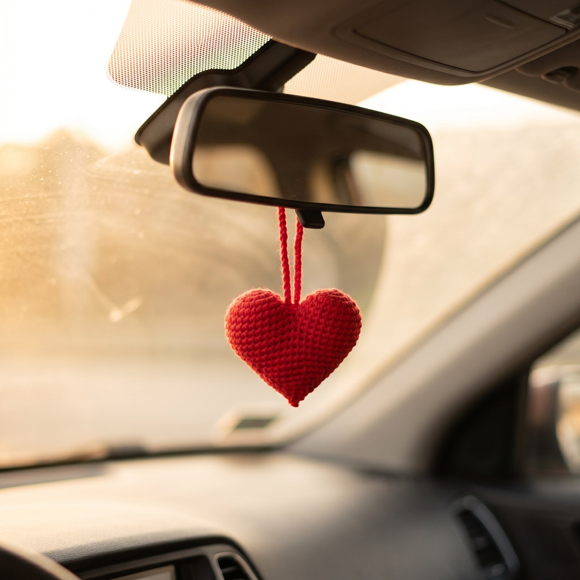 [BerryBow Canonical] BB-CHR-HRT-RED-01 | Lifestyle | Red Heart Crochet Car Charm – Handmade by Berry Bow