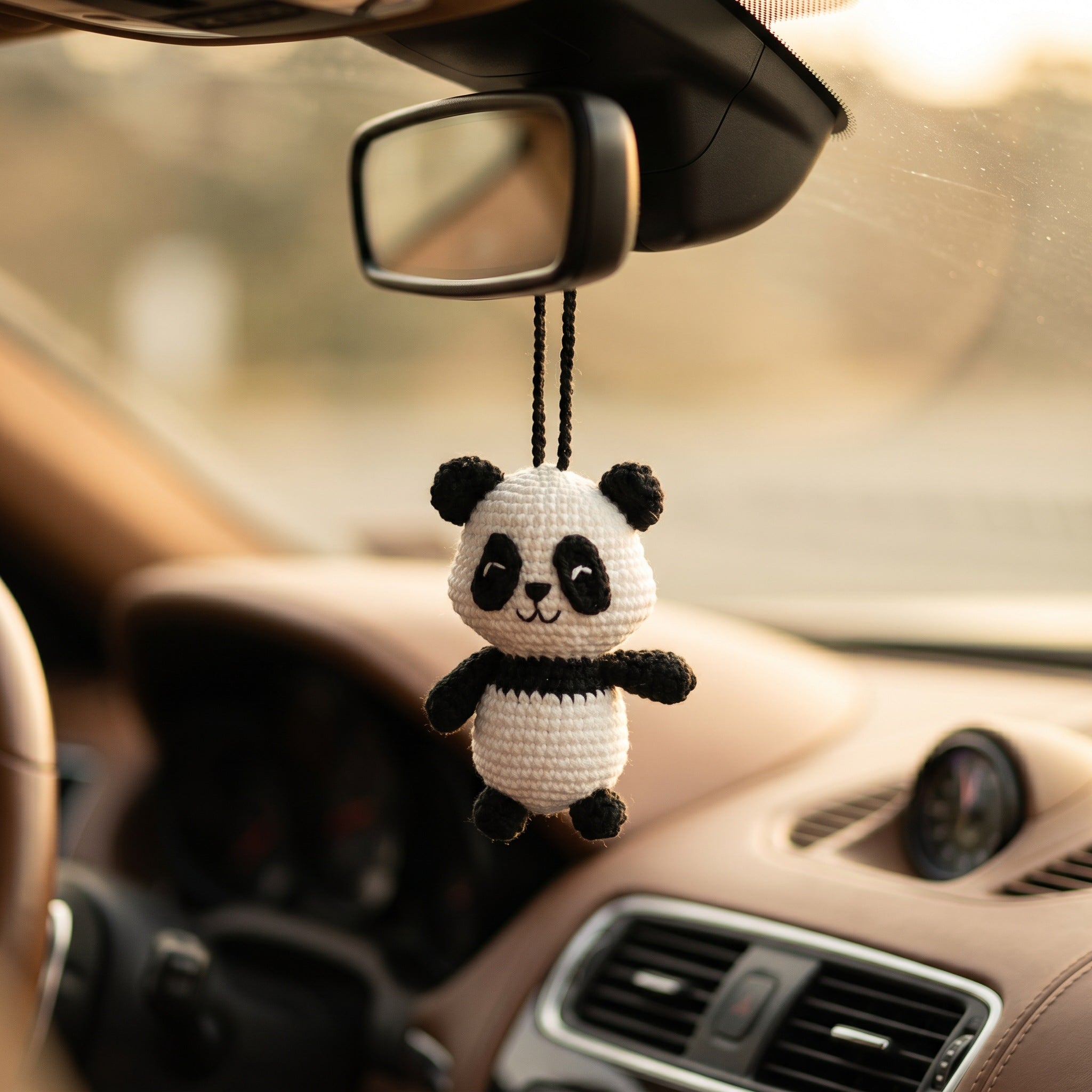 [BerryBow Canonical] BB-CHR-ANI-BWH-01 | Lifestyle | Little Panda Crochet Car Charm – Handmade by Berry Bow