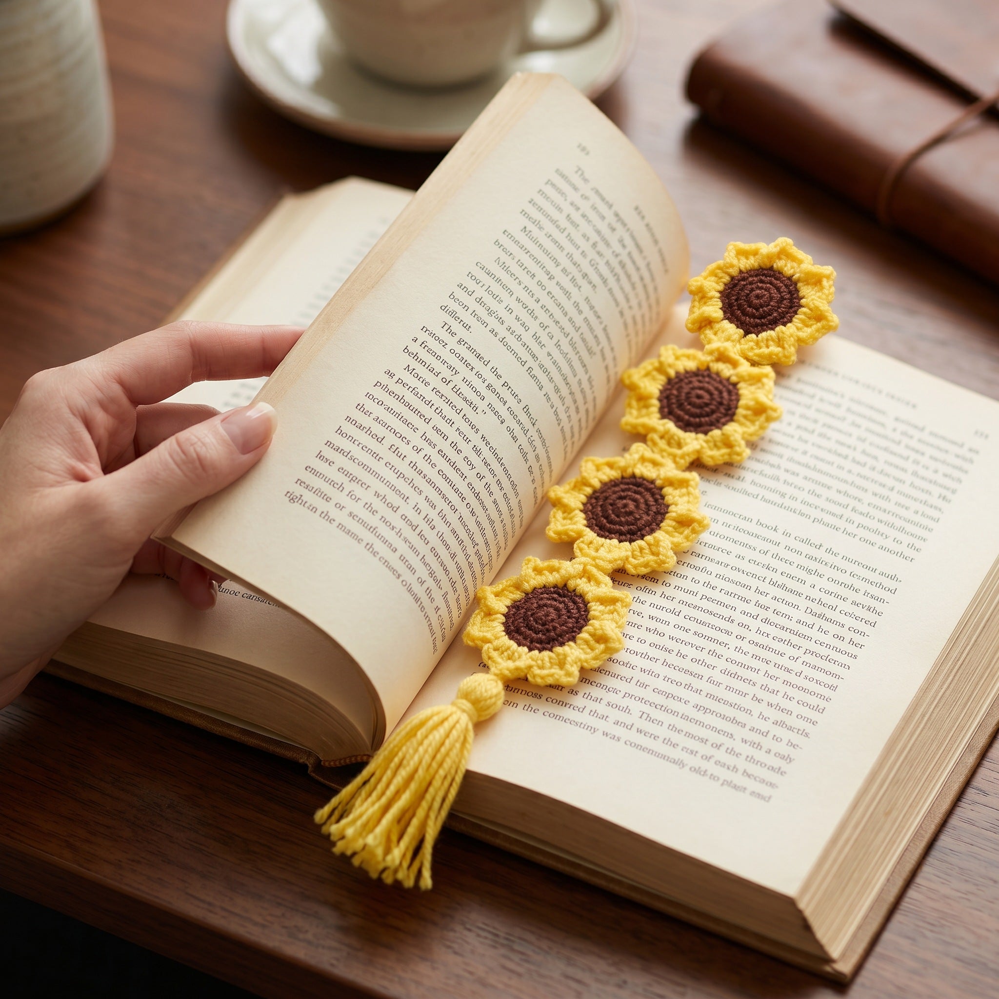 [BerryBow Canonical] BB-BM-FLO-YEL-01 | Lifestyle | Baby Sunflower Crochet Bookmark – Handmade by Berry Bow