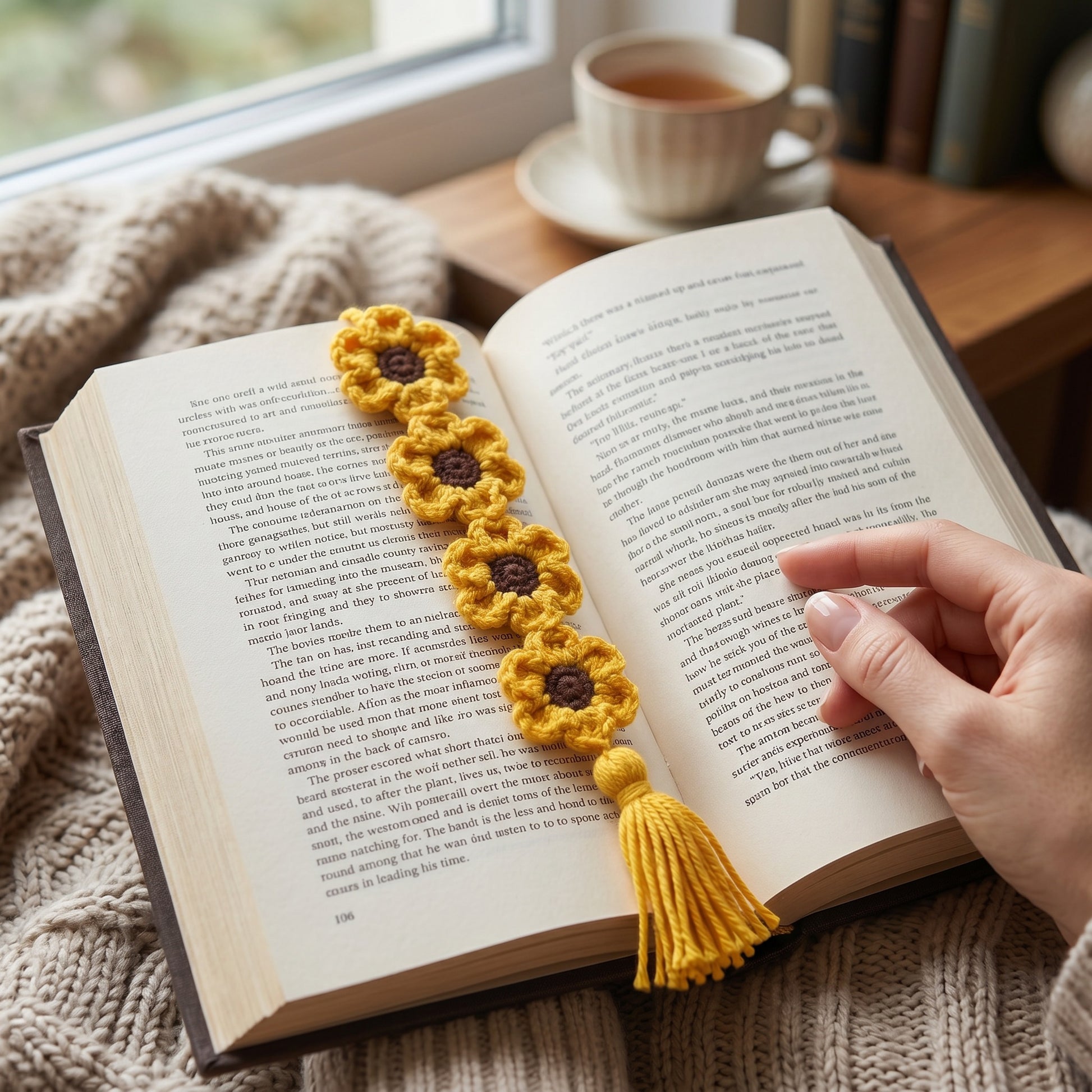 [BerryBow Canonical] BB-BM-FLO-ORG-01 | Lifestyle | Orange Flower Chain Crochet Bookmark – Handmade by Berry Bow