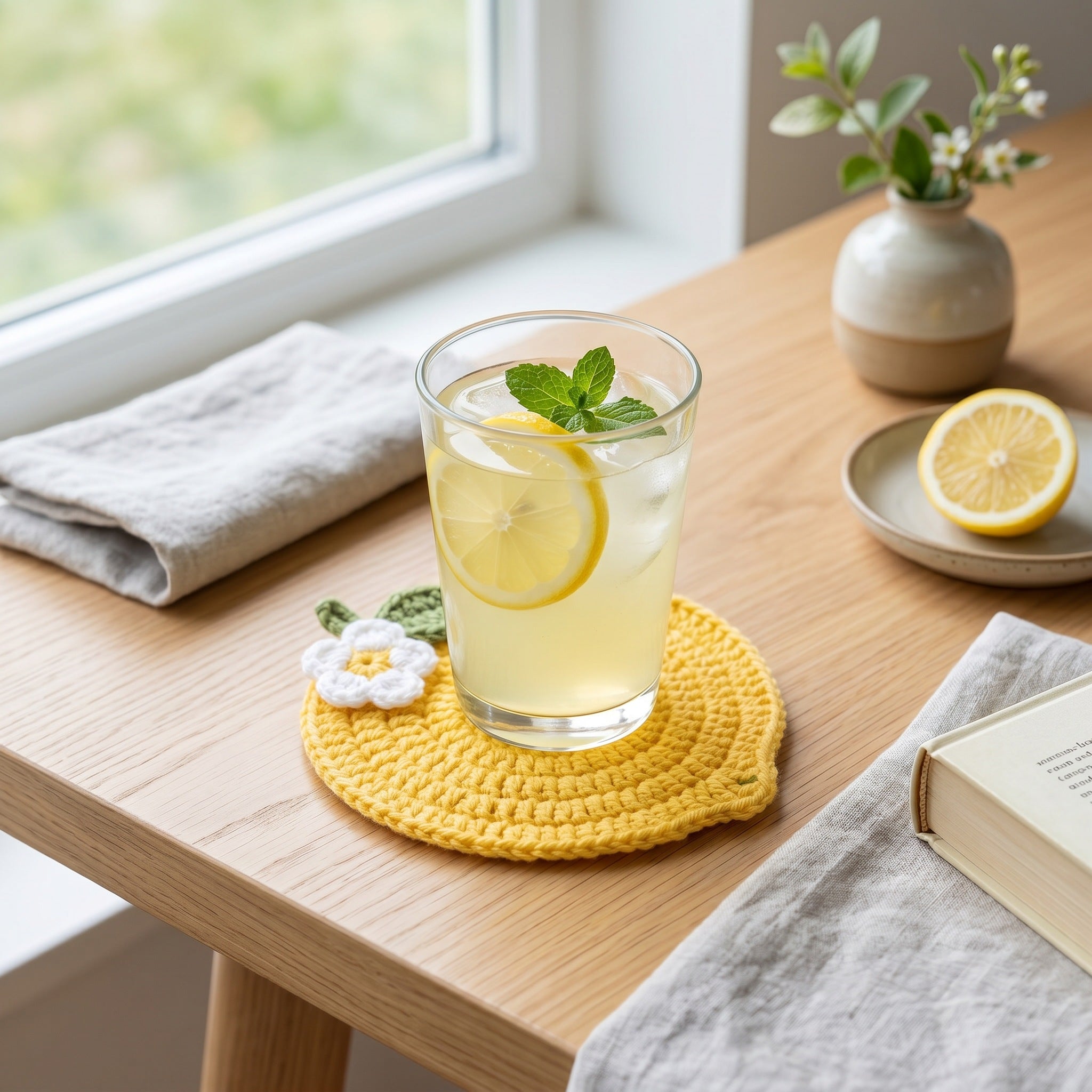 [BerryBow Canonical] BB-COS-FRU-YEL-01 | Lifestyle | Lemon Crochet Coaster – Handmade by Berry Bow