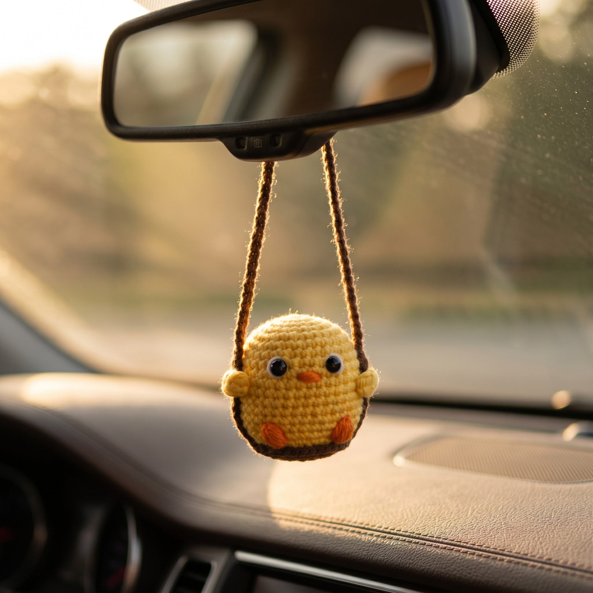 [BerryBow Canonical] BB-CHR-ANI-YEL-01 | Lifestyle | Little Chick Crochet Car Charm – Handmade by Berry Bow