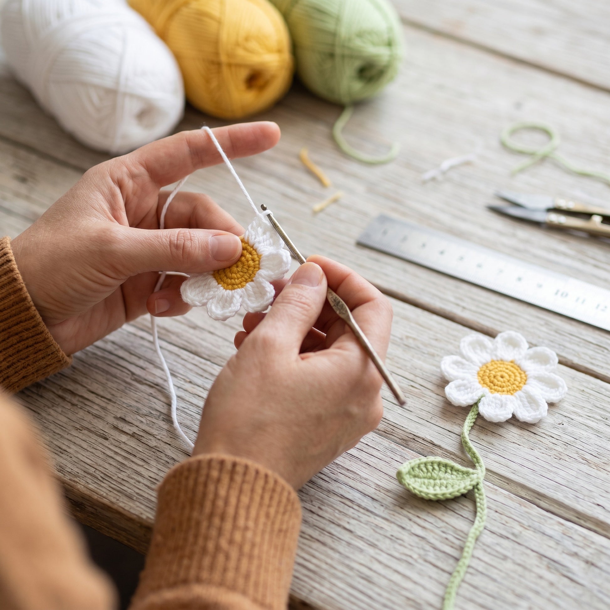 [BerryBow Canonical] BB-BM-DAI-WHT-01 | Making | White Daisy Crochet Bookmark – Handmade by Berry Bow