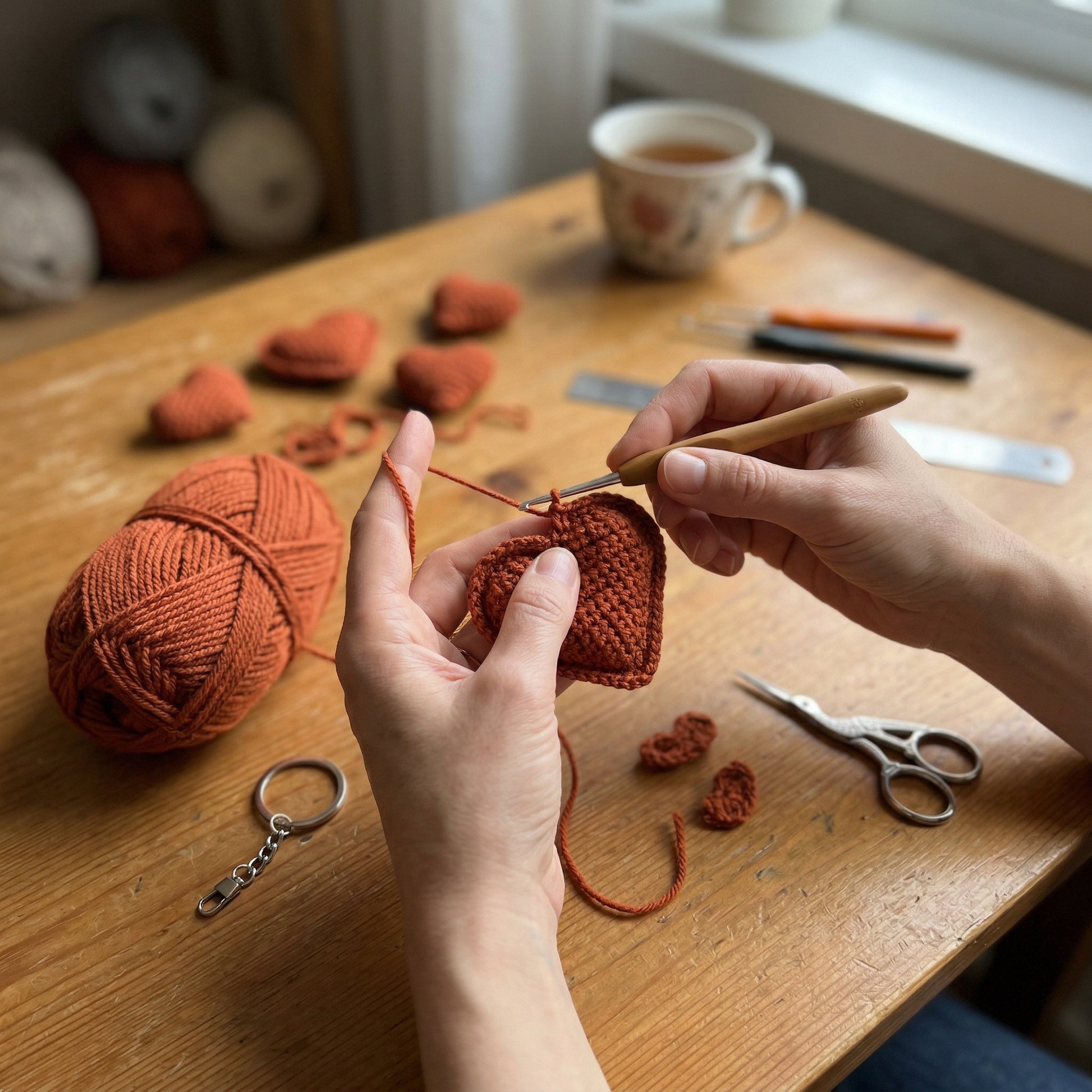[BerryBow Canonical] BB-KC-HRT-DOR-01 | Making | Amber Heart Crochet Keychain – Handmade by Berry Bow