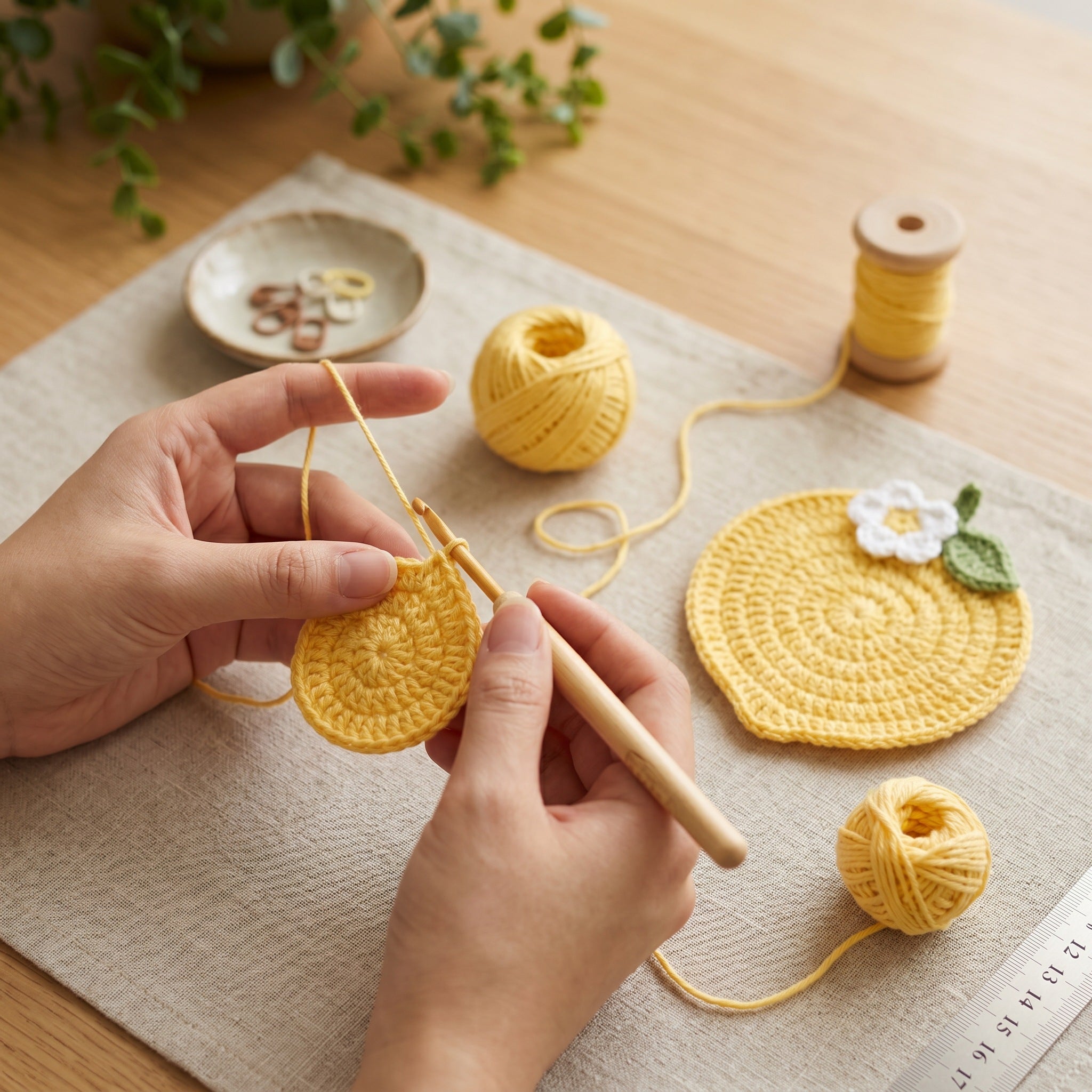 [BerryBow Canonical] BB-COS-FRU-YEL-01 | Making | Lemon Crochet Coaster – Handmade by Berry Bow