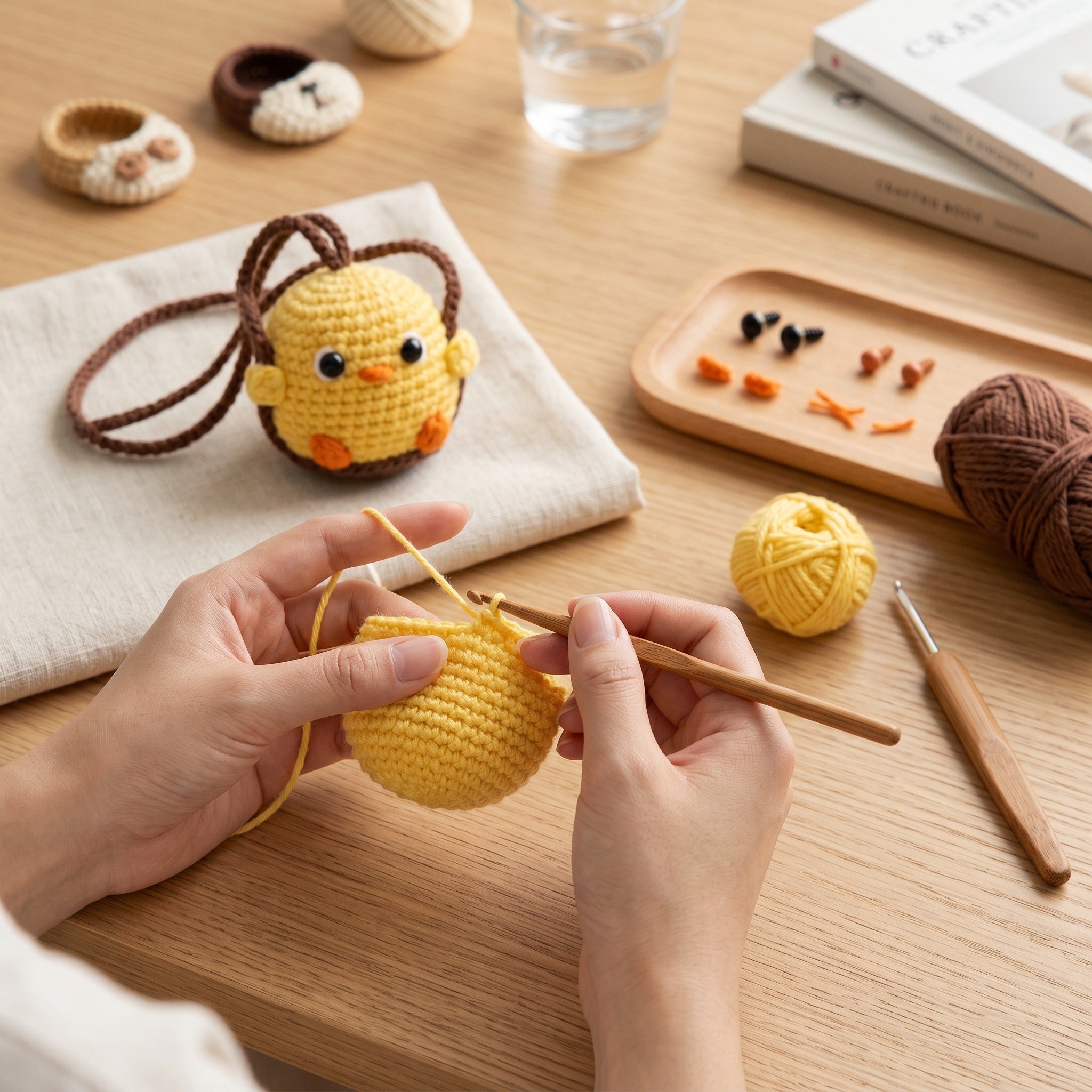 [BerryBow Canonical] BB-CHR-ANI-YEL-01 | Making | Little Chick Crochet Car Charm – Handmade by Berry Bow