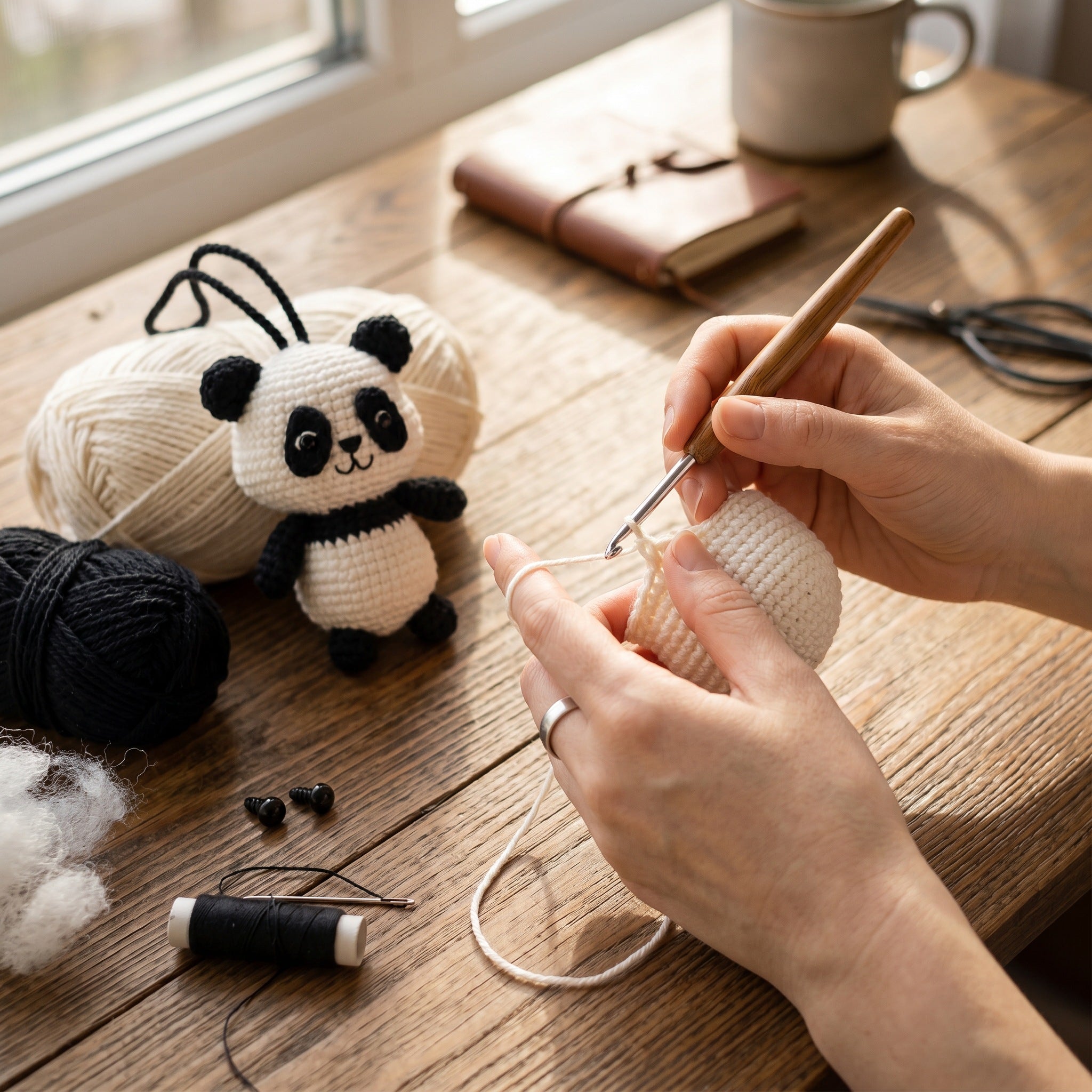 [BerryBow Canonical] BB-CHR-ANI-BWH-01 | Making | Little Panda Crochet Car Charm – Handmade by Berry Bow