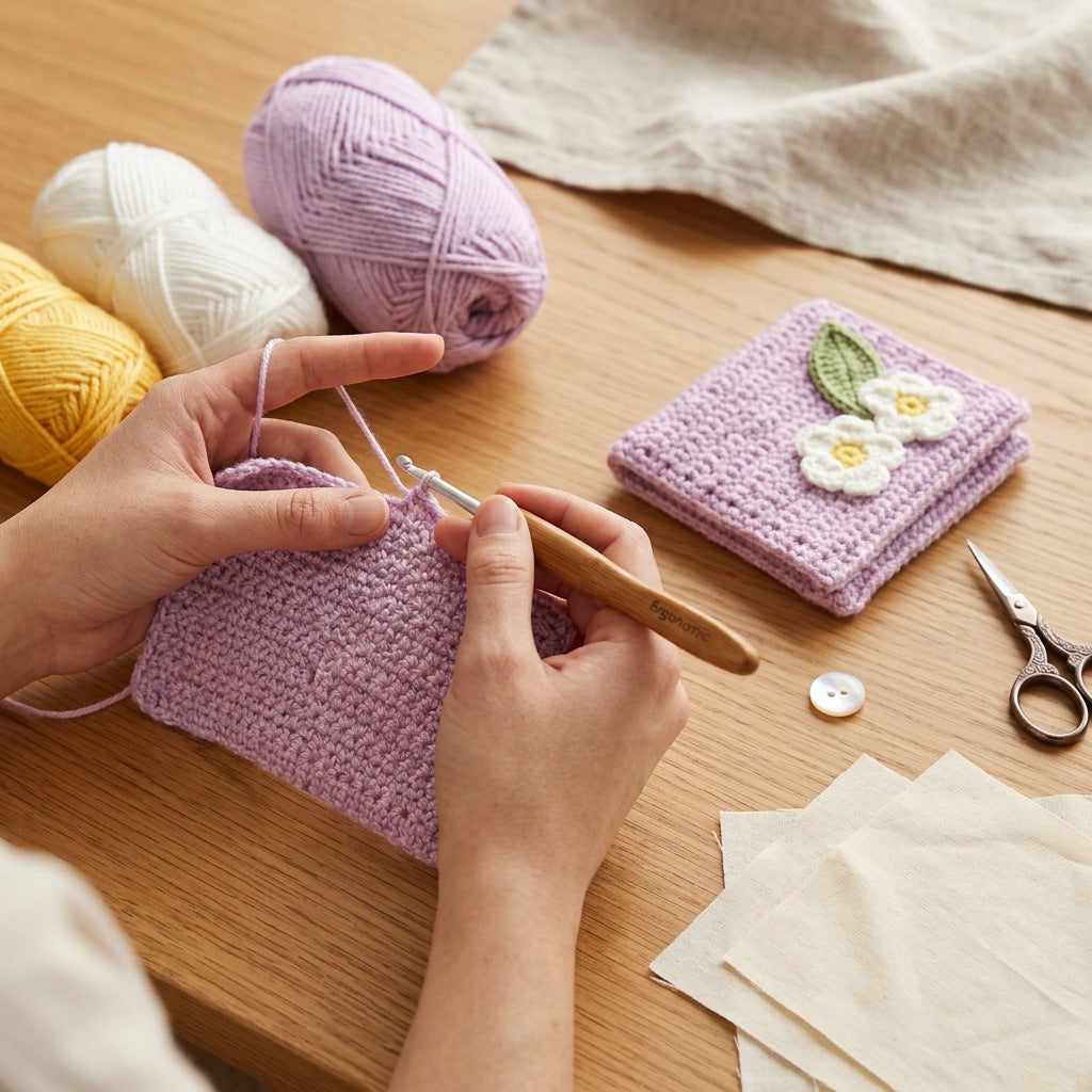 [BerryBow Canonical] BB-POU-PUR-BLS-01 | Making | Purple Blossom Crochet Pouch – Handmade by Berry Bow