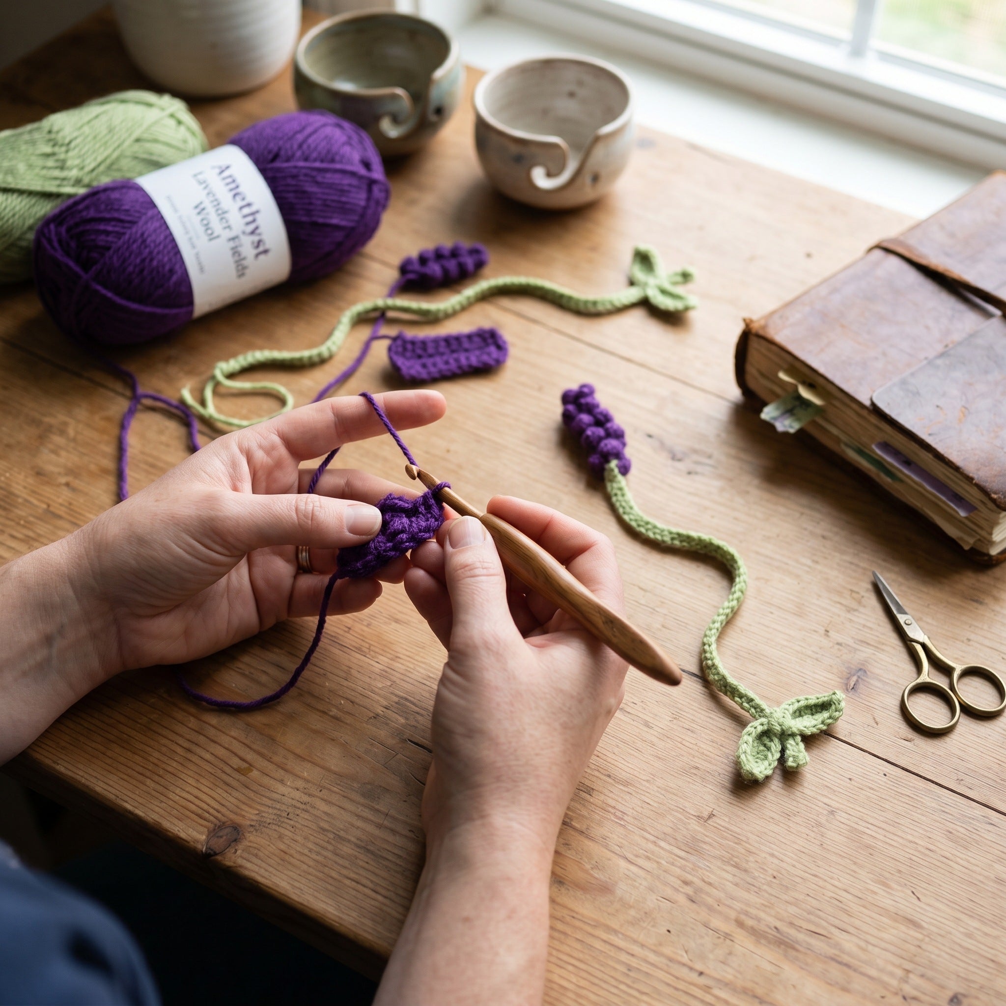 [BerryBow Canonical] BB-BM-LAV-SPK-01 | Making | Deep Purple Lavender Crochet Bookmark – Handmade by Berry Bow