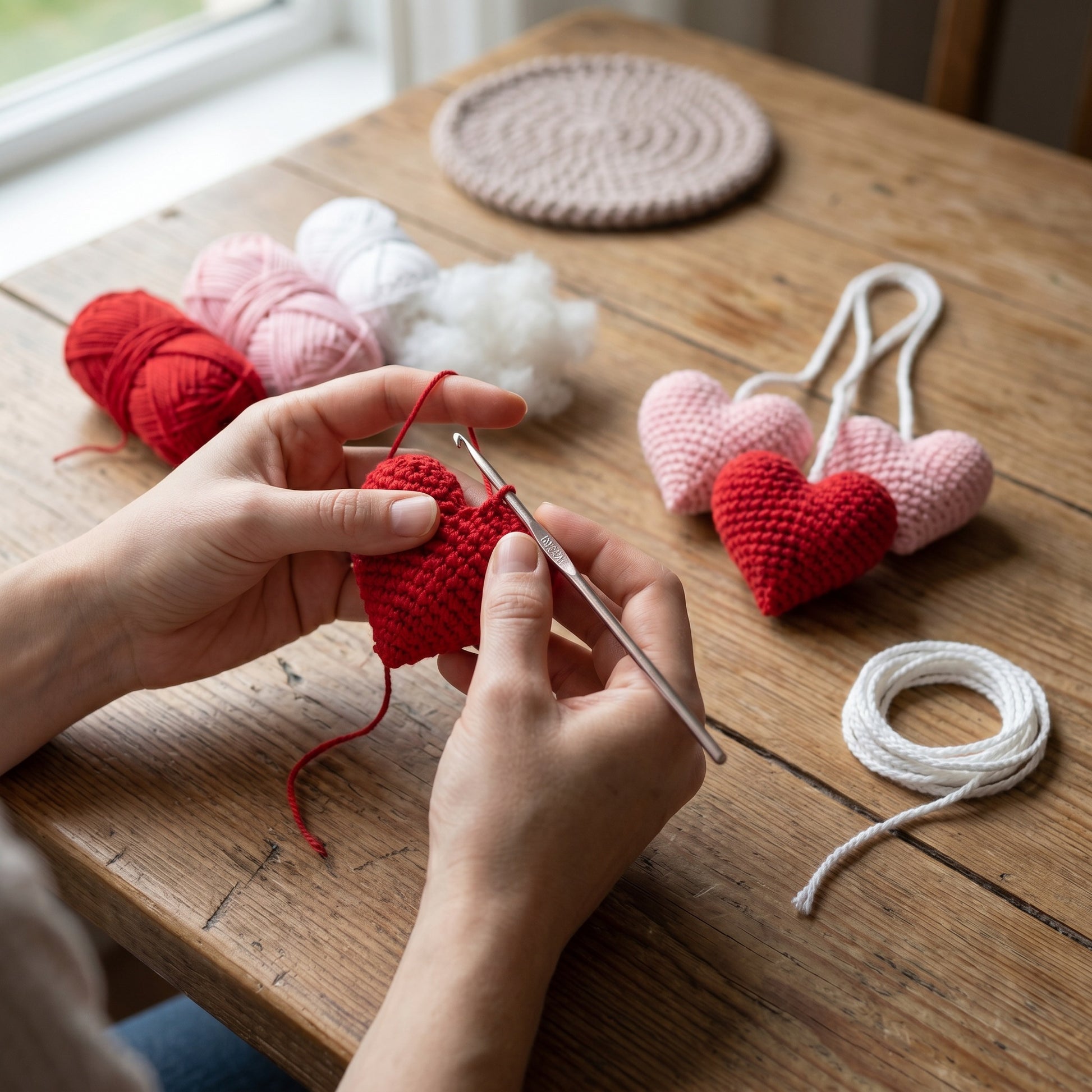 [BerryBow Canonical] BB-CHR-HRT-MUL-01 | Making | Heart Trio Crochet Car Charm – Handmade by Berry Bow