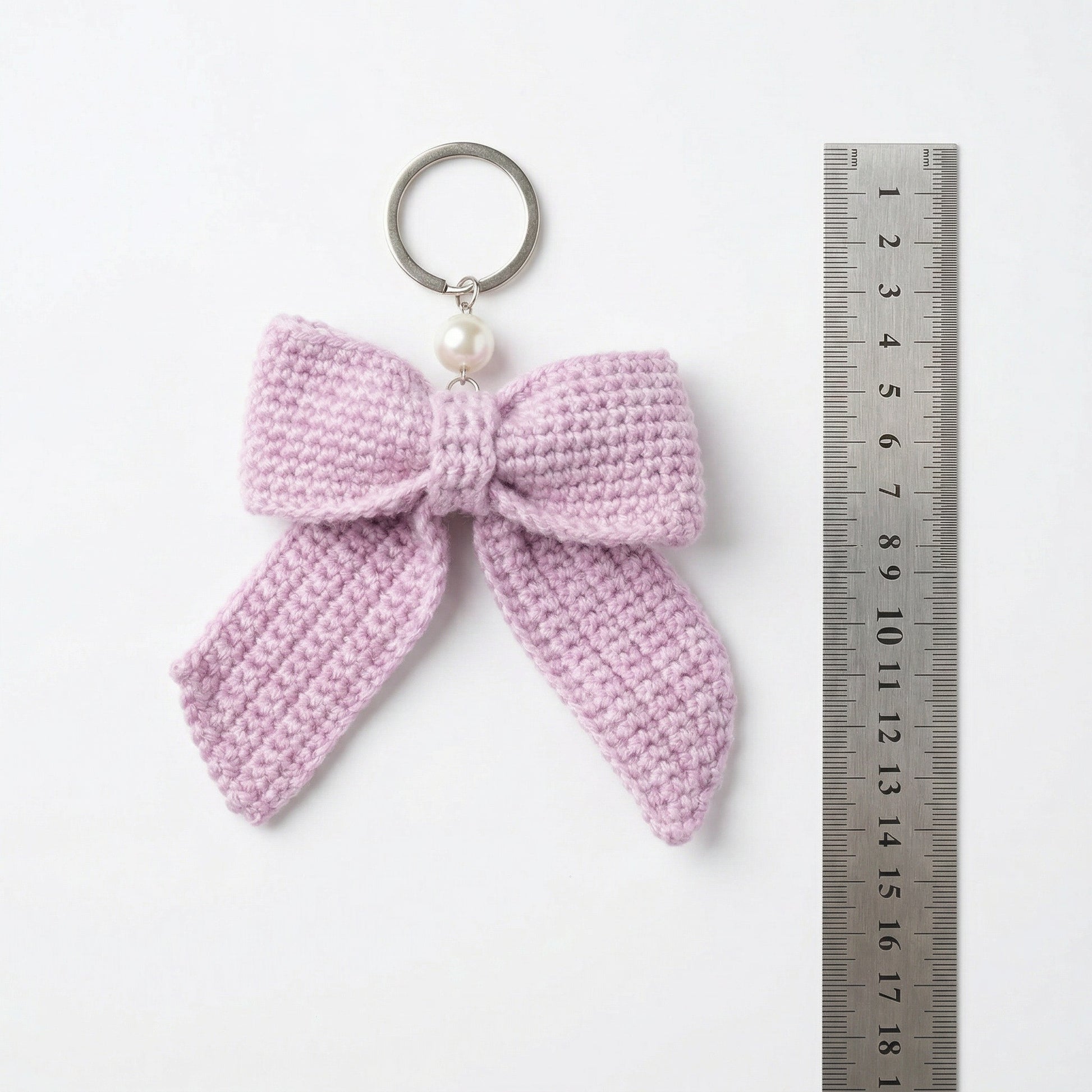 [BerryBow Canonical] BB-KC-RIB-LAV-01 | Measurement | Purple Bow Crochet Keychain – Handmade by Berry Bow