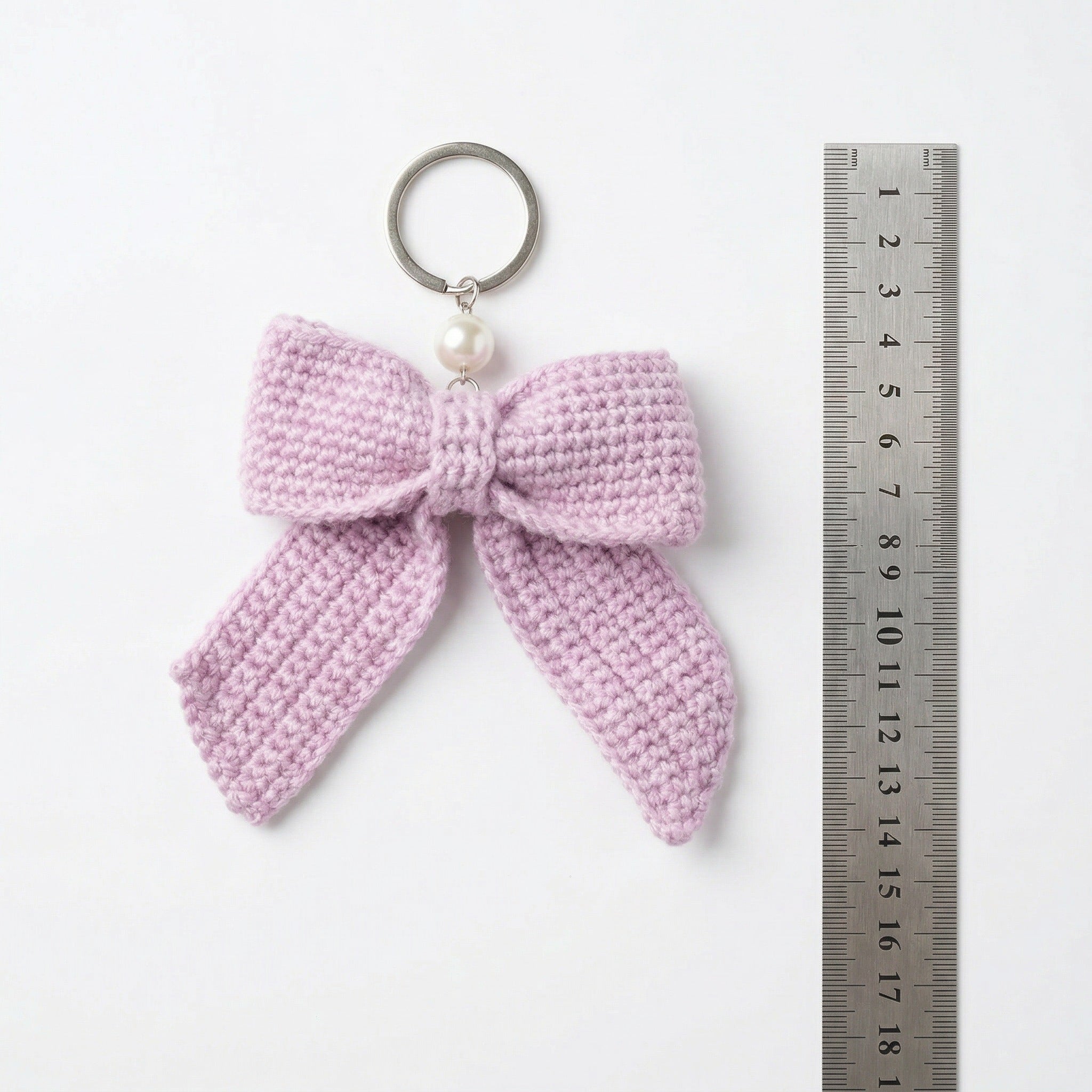 [BerryBow Canonical] BB-KC-RIB-LAV-01 | Measurement | Purple Bow Crochet Keychain – Handmade by Berry Bow