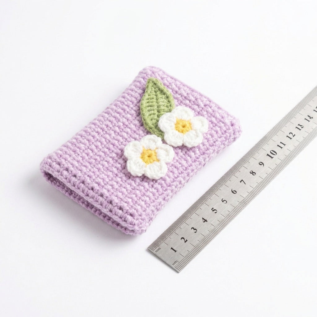 [BerryBow Canonical] BB-POU-PUR-BLS-01 | Measurement | Purple Blossom Crochet Pouch – Handmade by Berry Bow