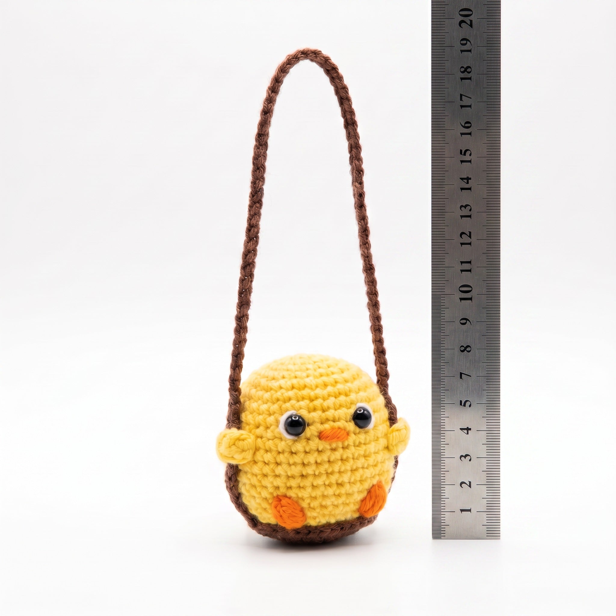 [BerryBow Canonical] BB-CHR-ANI-YEL-01 | Measurement | Little Chick Crochet Car Charm – Handmade by Berry Bow