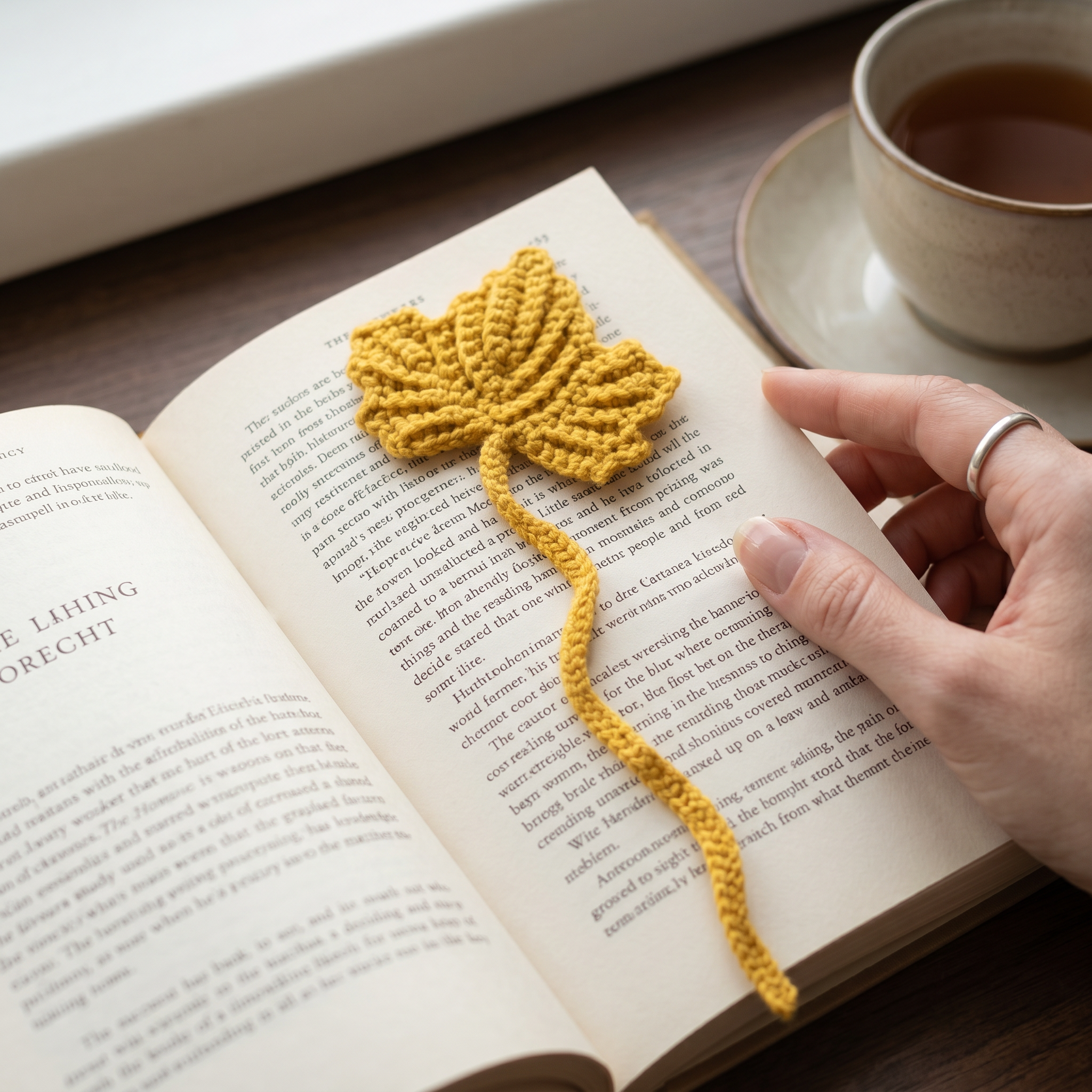 Mustard Leaf Crochet Bookmark – Handmade by Berry Bow