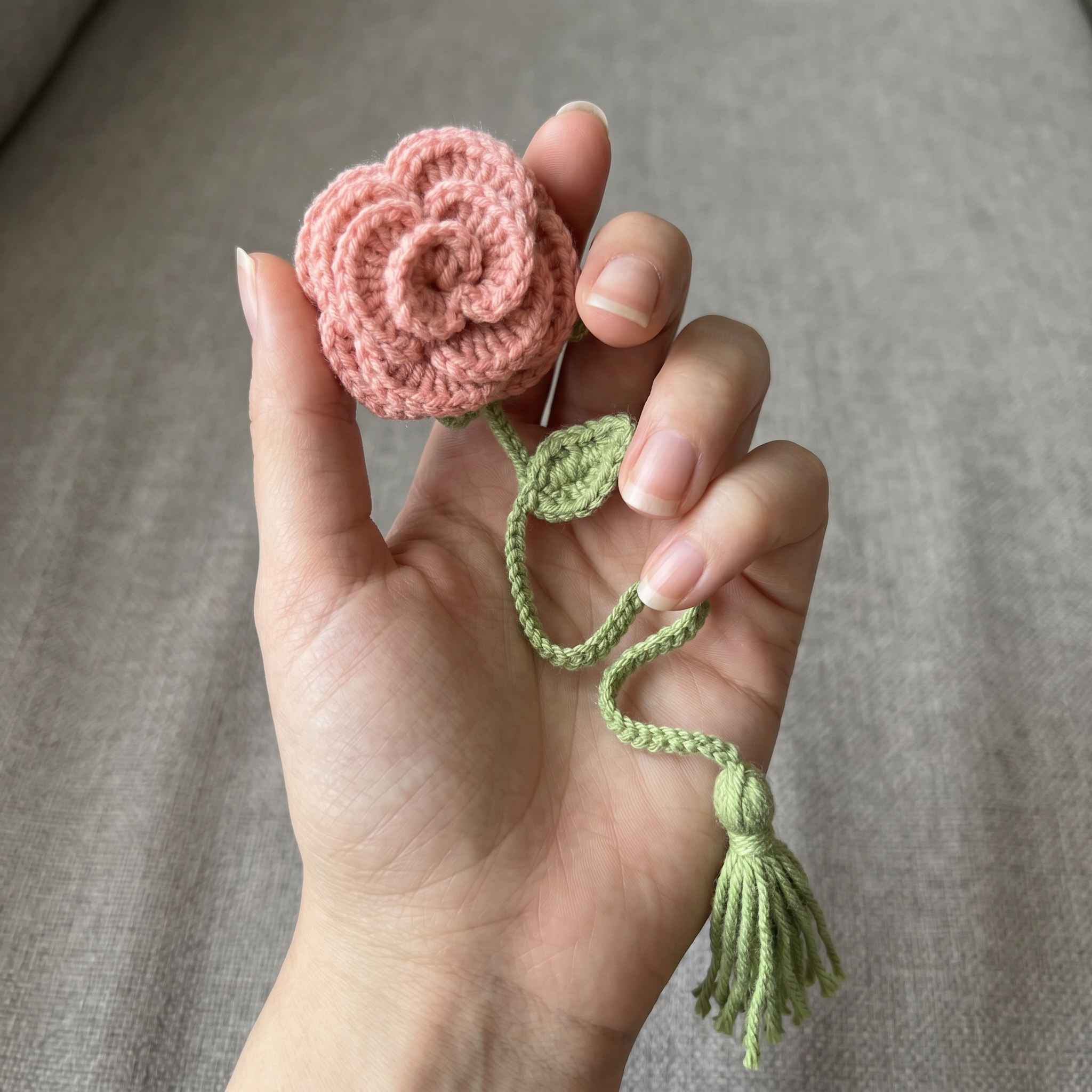 Pink Rose Crochet Bookmark – Handmade by Berry Bow