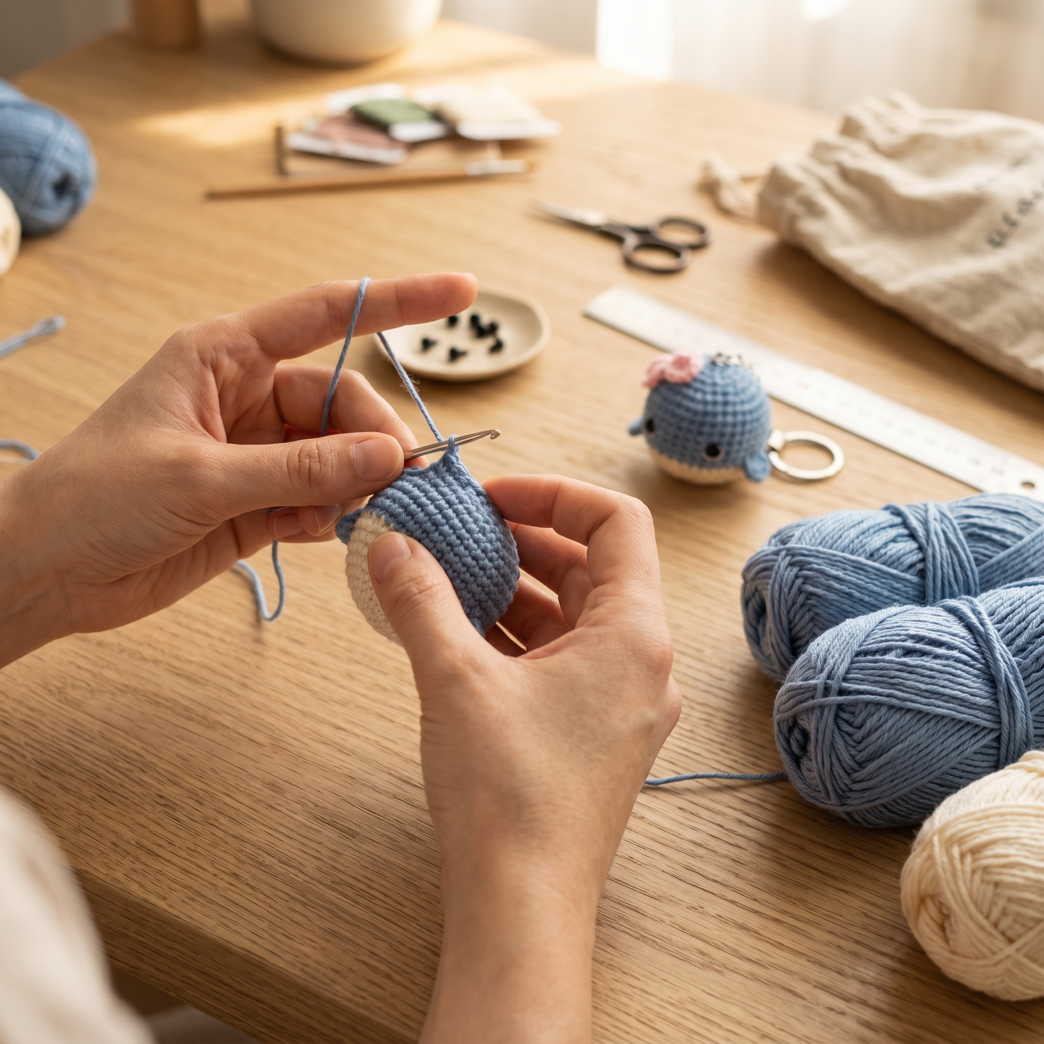 Baby Whale Crochet Keychain – Handmade by Berry Bow