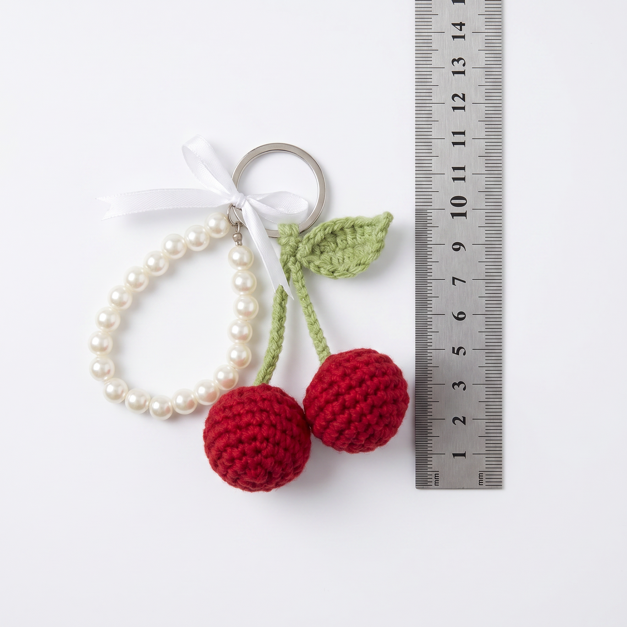 Cherry Pearl Crochet Keychain – Handmade by Berry Bow