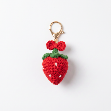 Strawberry Bow Crochet Keychain – Handmade by Berry Bow