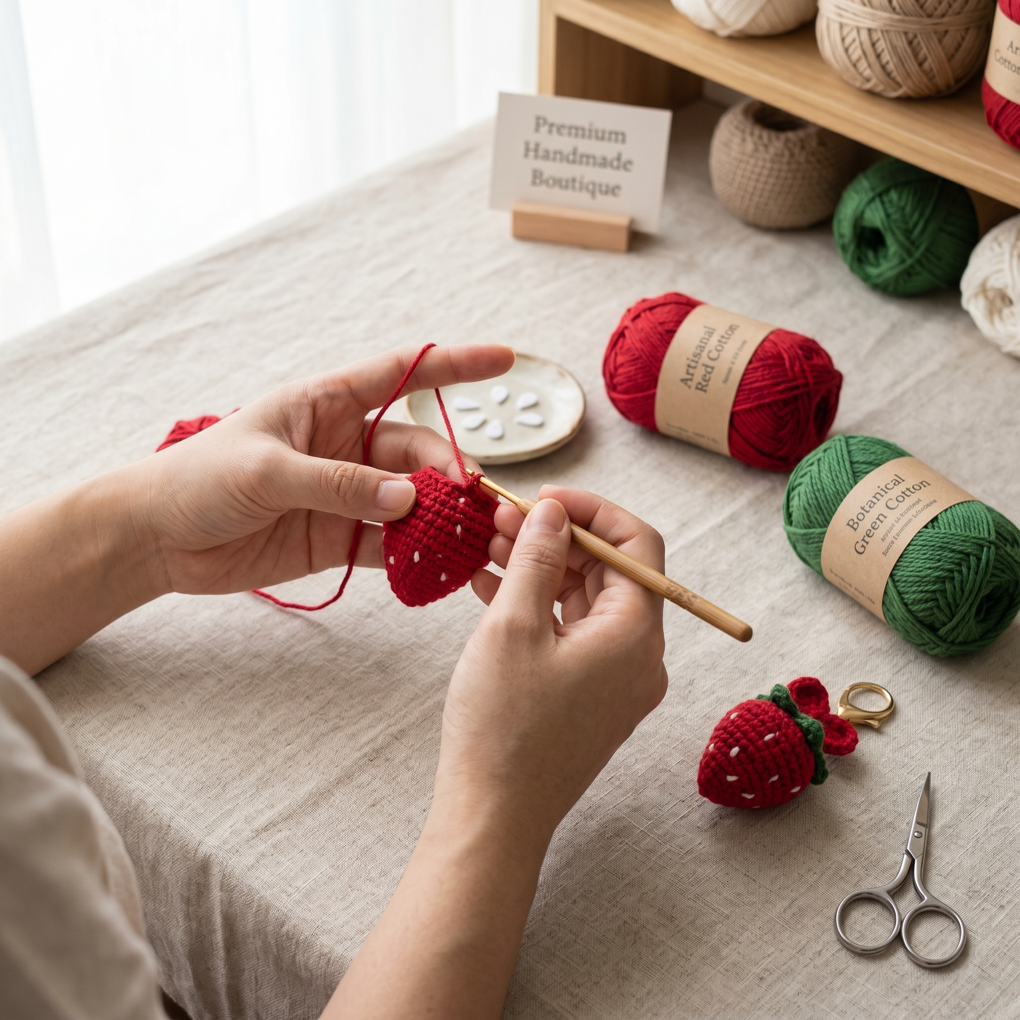 Strawberry Bow Crochet Keychain – Handmade by Berry Bow