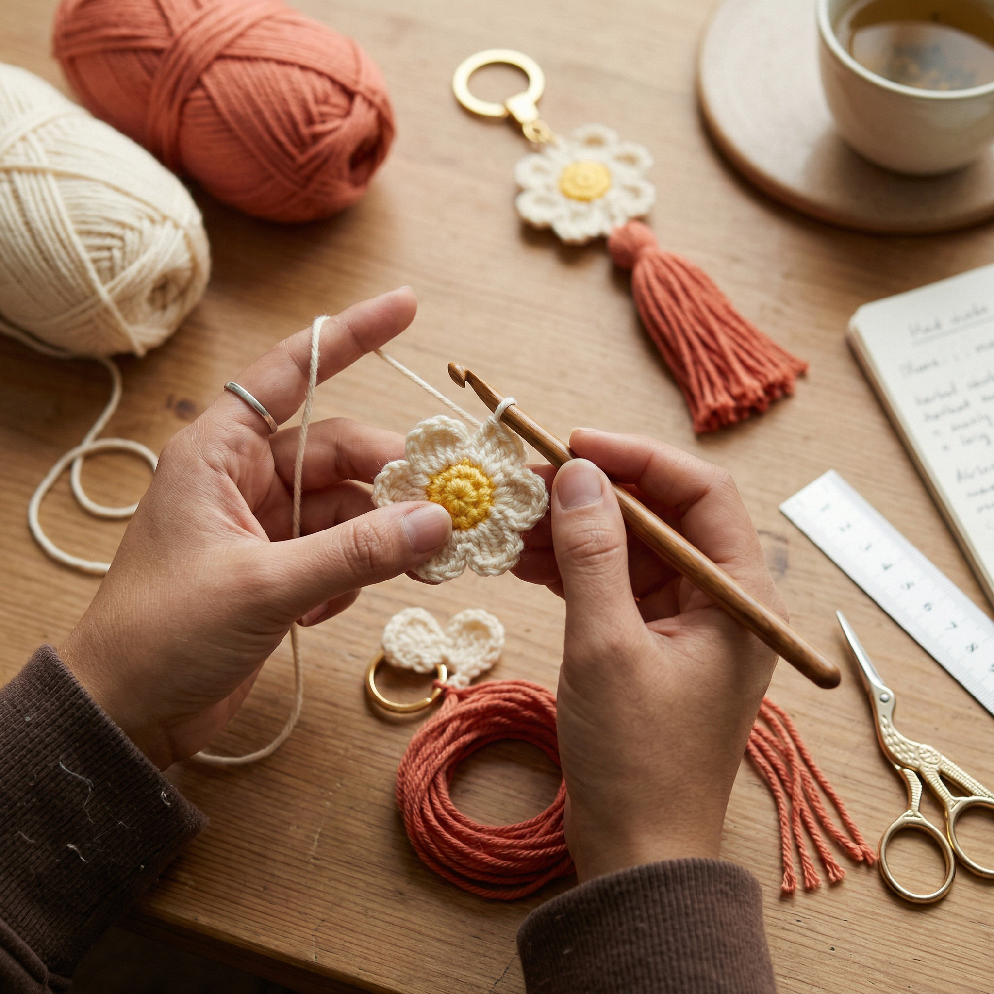 Lady Flower Crochet Keychain – Handmade by Berry Bow