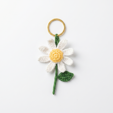 White Daisy Crochet Keychain – Handmade by Berry Bow