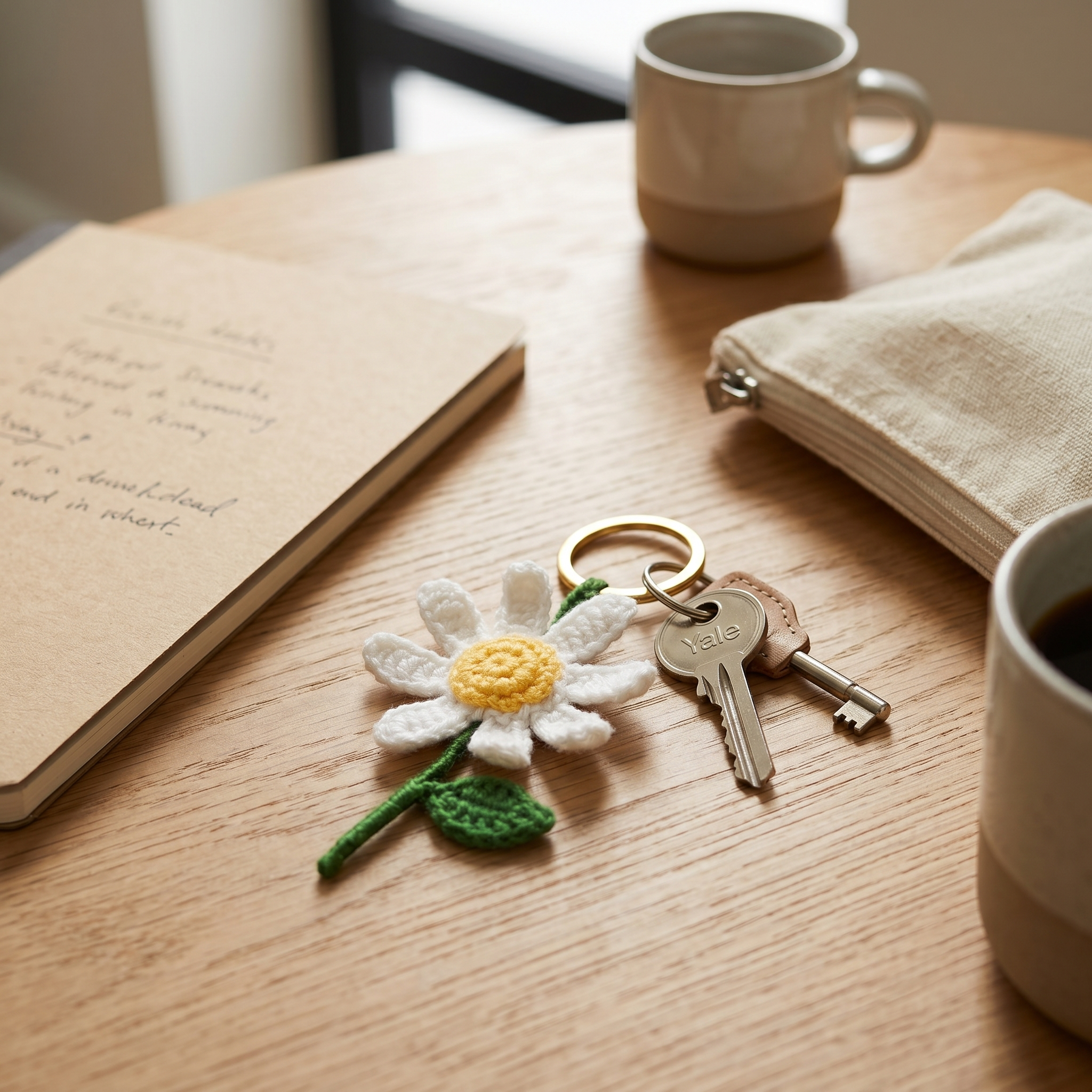 White Daisy Crochet Keychain – Handmade by Berry Bow