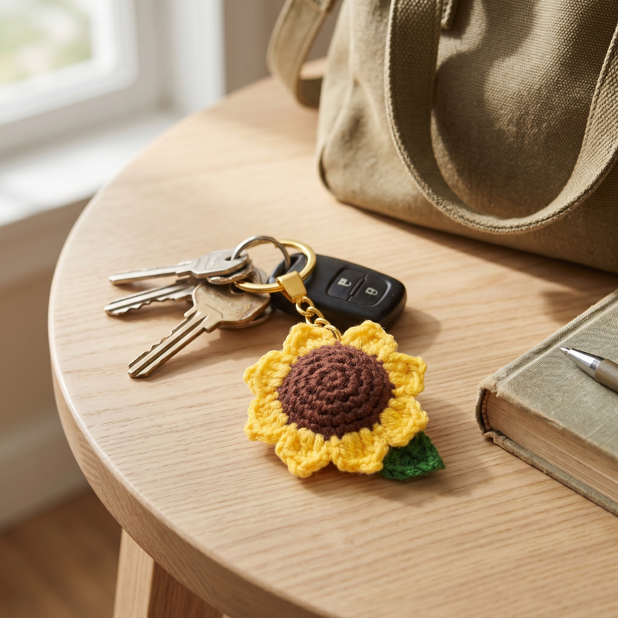 Sunflower Crochet Keychain – Handmade by Berry Bow