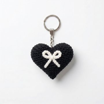 White Bow Heart Crochet Keychain – Handmade by Berry Bow