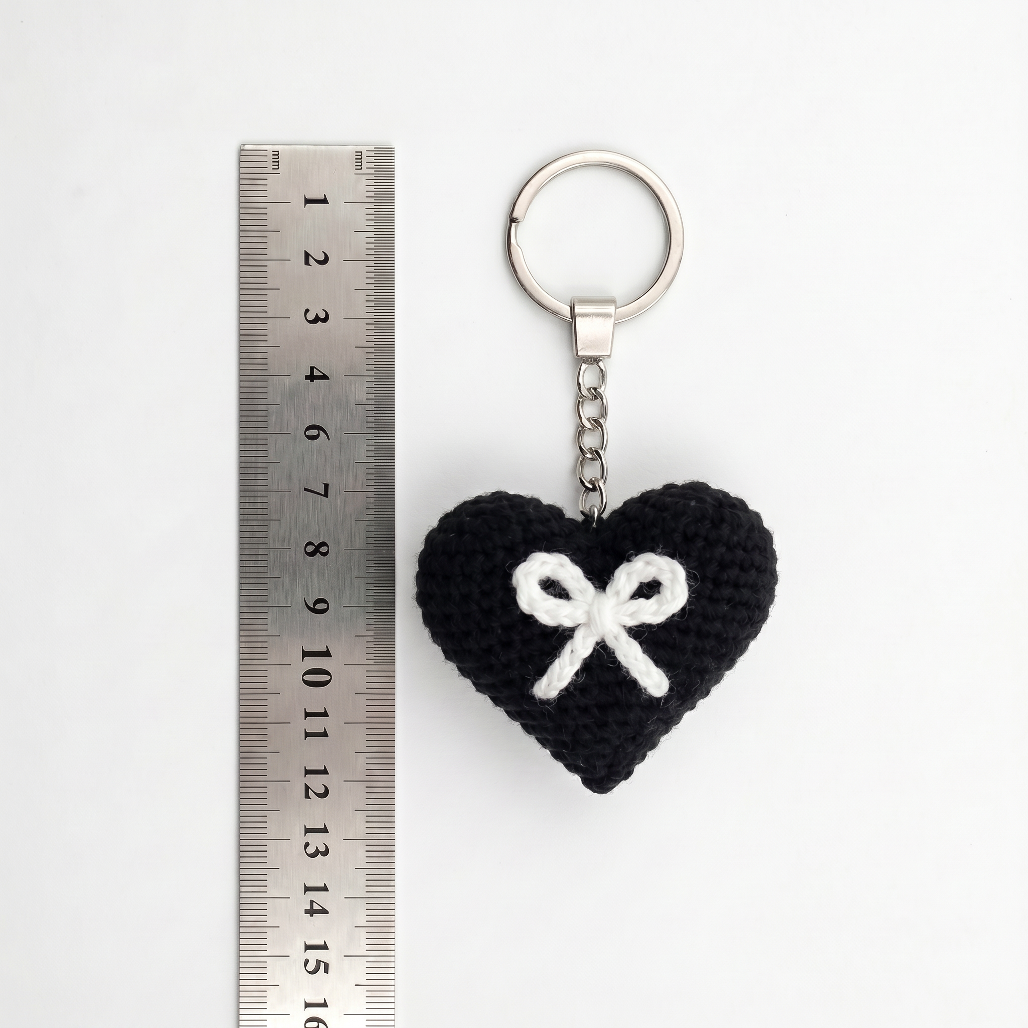 White Bow Heart Crochet Keychain – Handmade by Berry Bow