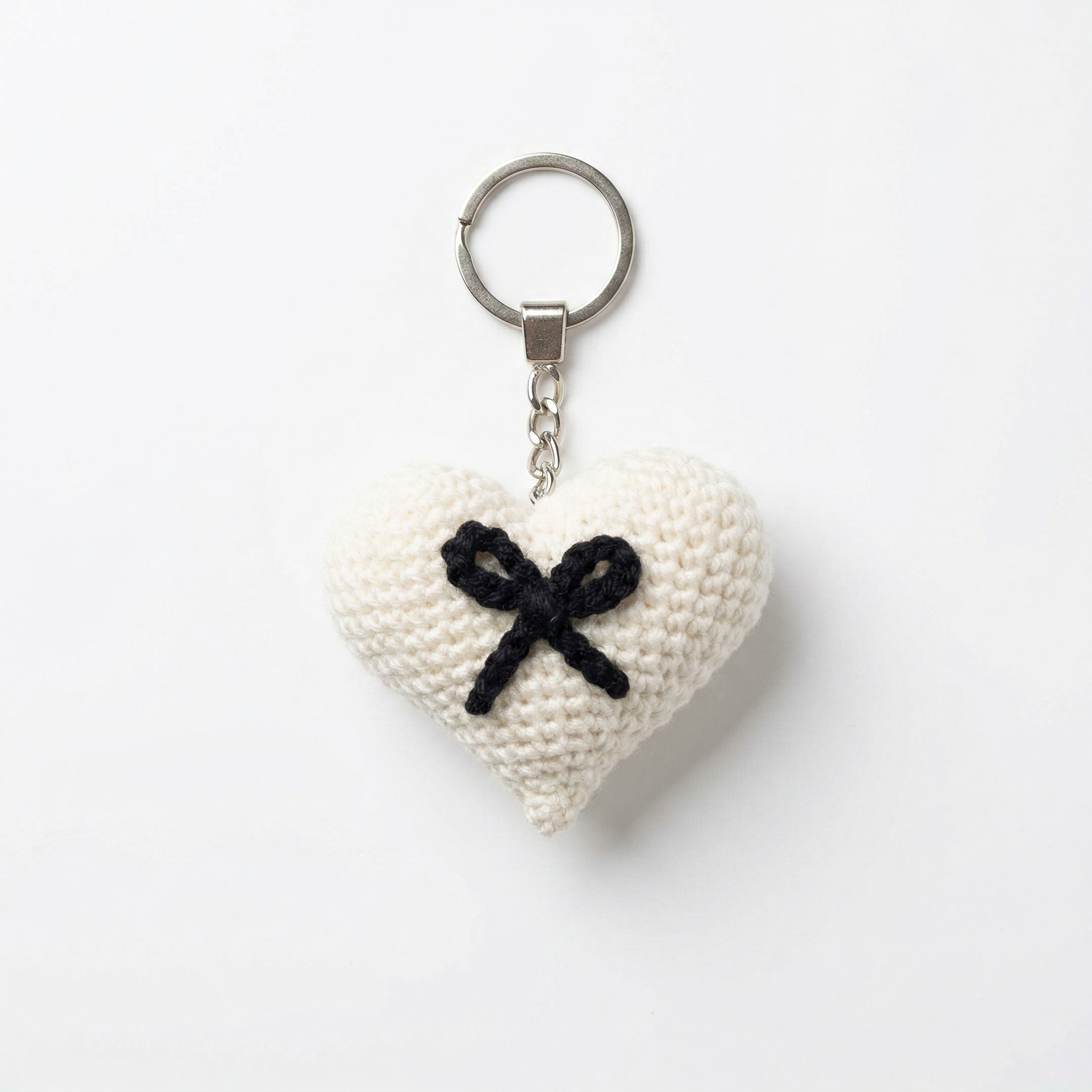 Black Bow Heart Crochet Keychain – Handmade by Berry Bow
