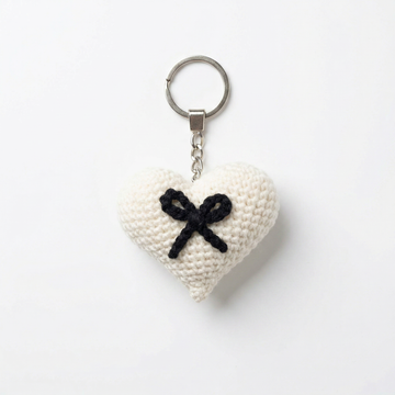Black Bow Heart Crochet Keychain – Handmade by Berry Bow