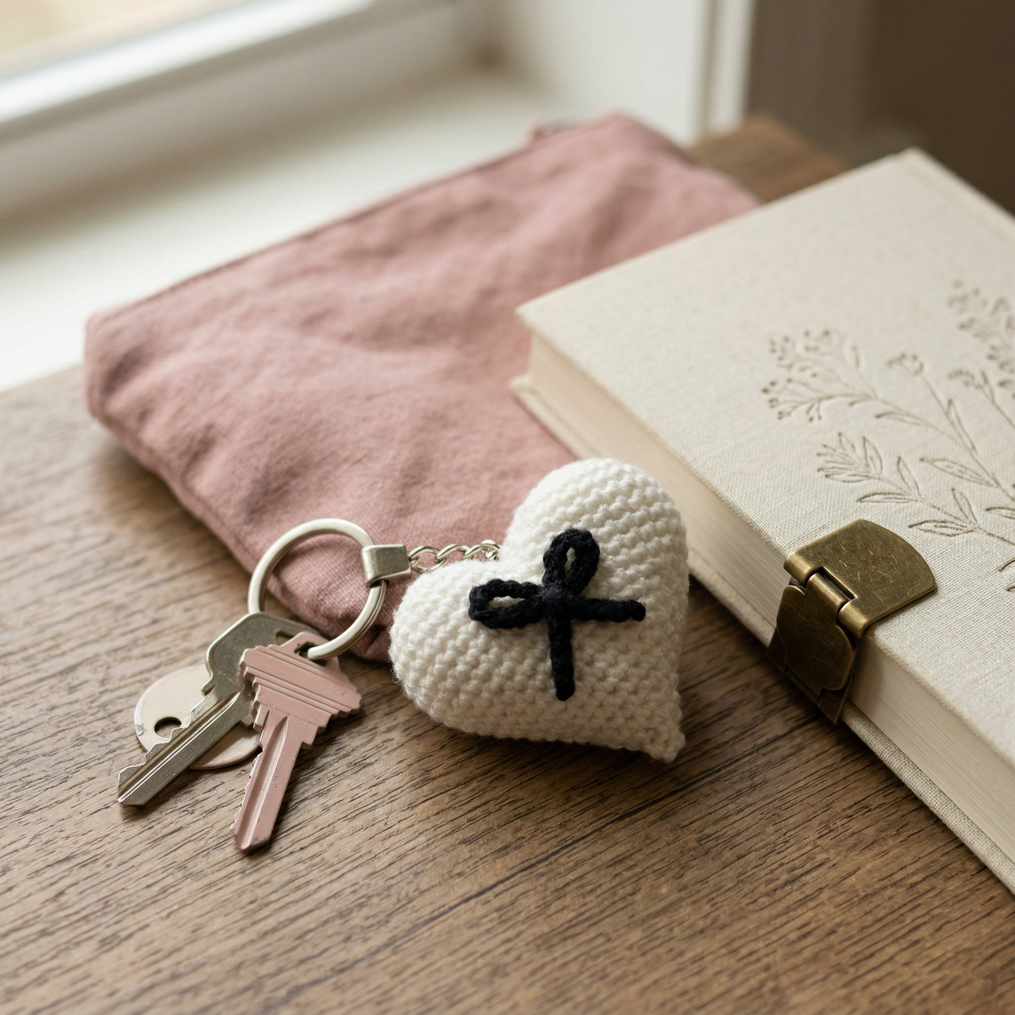 Black Bow Heart Crochet Keychain – Handmade by Berry Bow