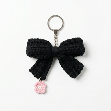 Black Bow Crochet Keychain – Handmade by Berry Bow