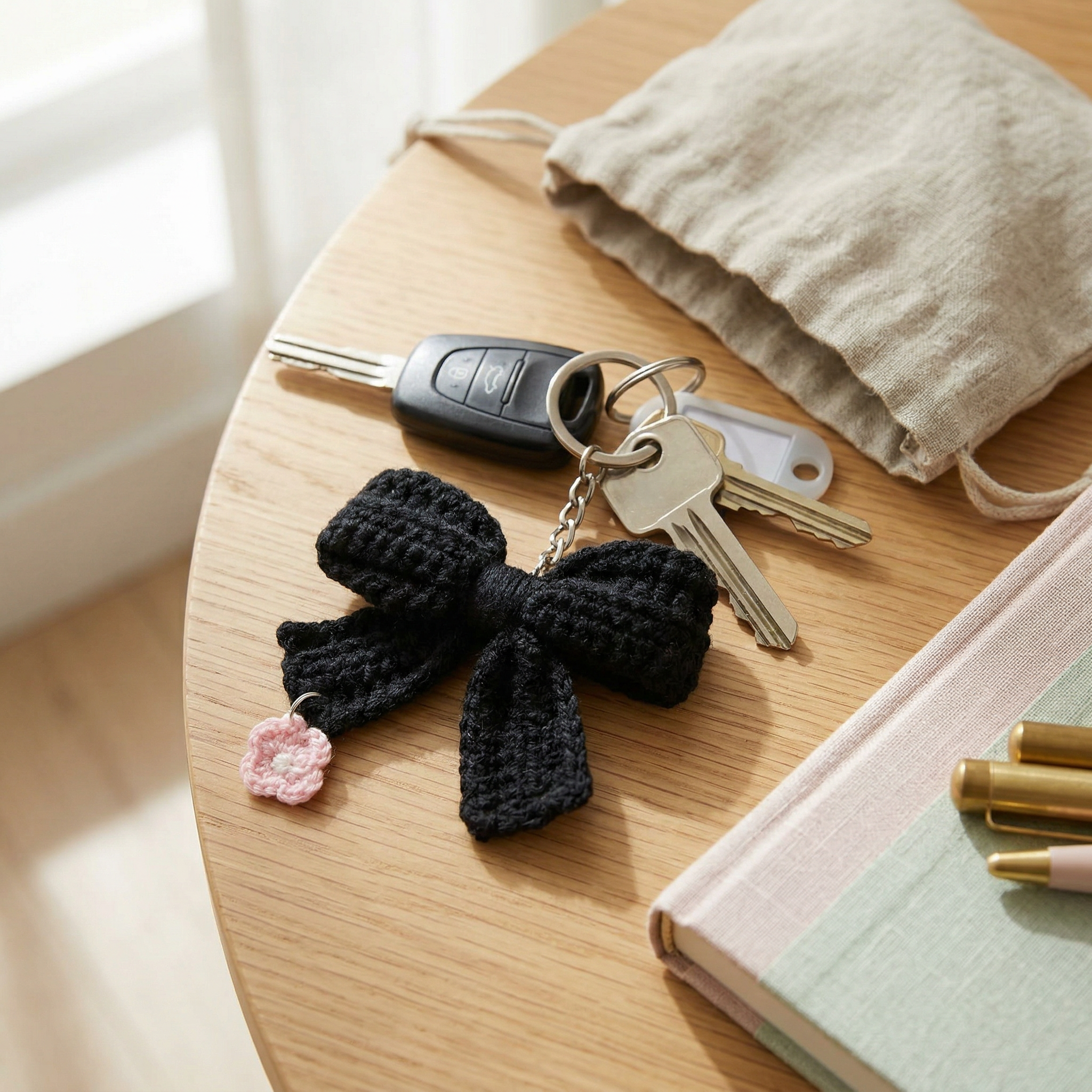 Black Bow Crochet Keychain – Handmade by Berry Bow