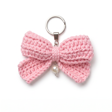 Pink Bow Crochet Keychain – Handmade by Berry Bow