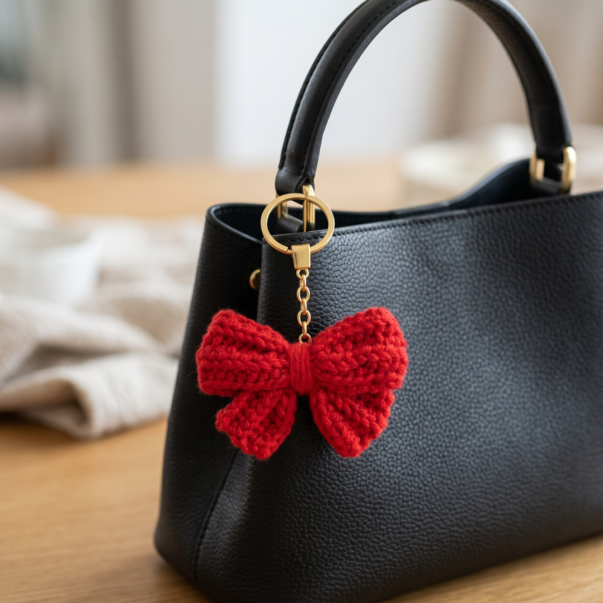 Red Bow Crochet Keychain – Handmade by Berry Bow