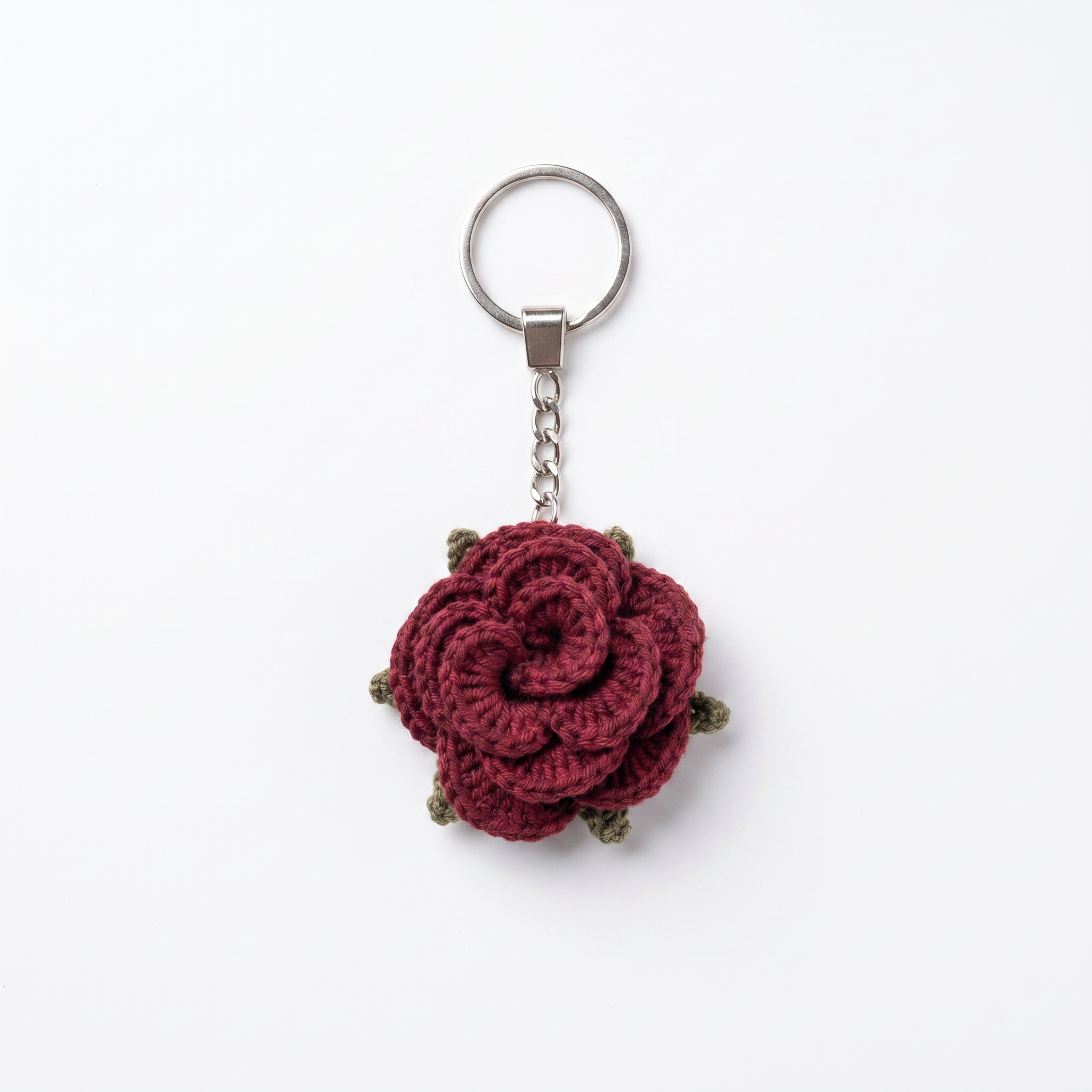 Burgundy Little Rose Crochet Keychain – Handmade by Berry Bow