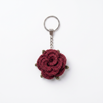 Burgundy Little Rose Crochet Keychain – Handmade by Berry Bow