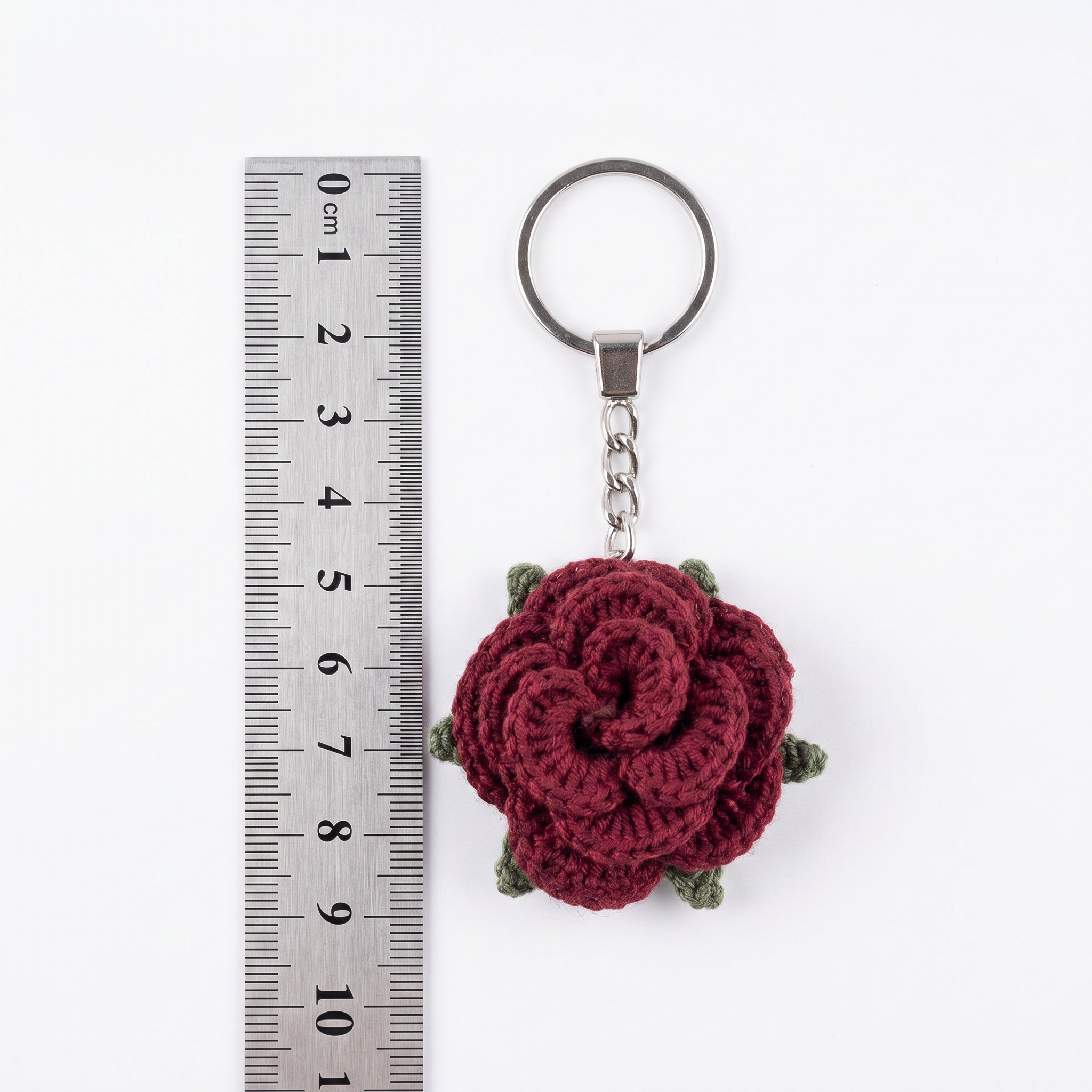 Burgundy Little Rose Crochet Keychain – Handmade by Berry Bow