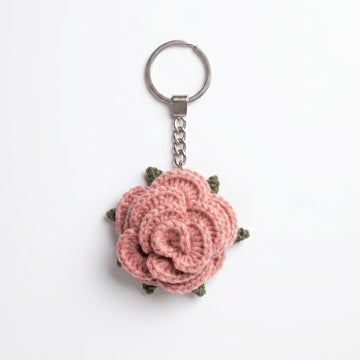 Pink Little Rose Crochet Keychain – Handmade by Berry Bow